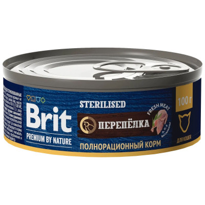 Консервы Brit Premium by Nature с мясом перепёлки для стерилизованных кошек, 100г
