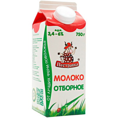 Молоко Пестравка цельное отборное пастеризованное 3.4-6%, 750мл