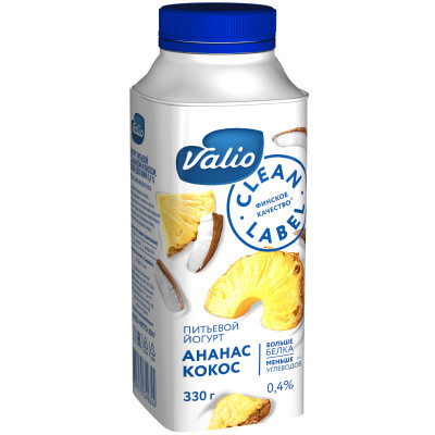Йогурт Viola питьевой с ананасом и кокосом 0.4%, 330мл