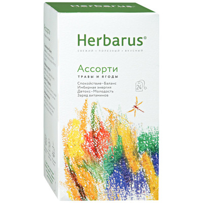 Напиток чайный Herbarus Ассорти с травами и ягодами в пакетиках, 24x1.8г