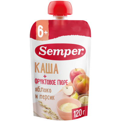 Пюре Semper яблоко и персик + каша с 6 месяцев, 120г
