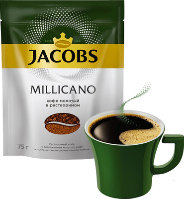 Кофе Jacobs Millicano натуральный растворимый с добавлением молотого, 75г
