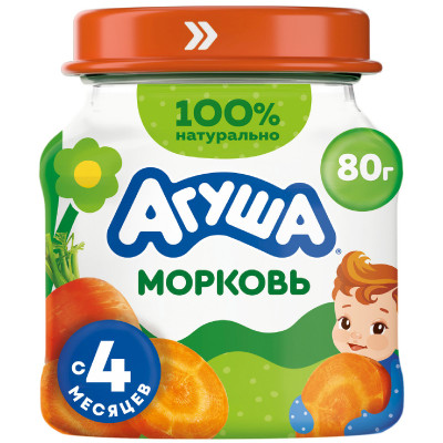 Пюре детское Агуша из моркови с 4-х месяцев, 80г