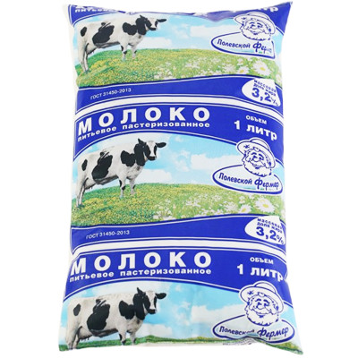 Молоко Полевской Фермер питьевое пастеризованное 3.2%, 900мл