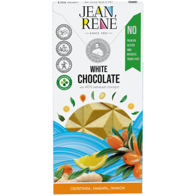 Шоколад белый Jean Rene Облепиховый облепиха-имбирь-лимон с пониженным содержанием сахара, 80г