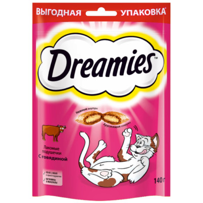 Лакомство Dreamies для кошек подушечки с говядиной, 140г