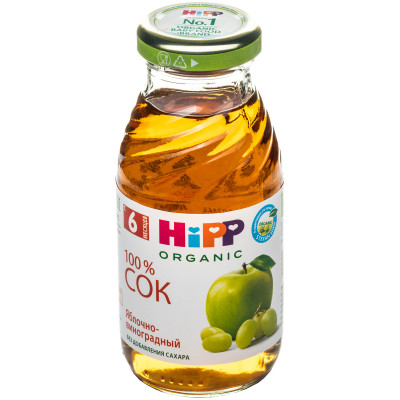 Сок HiPP яблочно-виноградный Bio Juice без сахара восстановленный осветлённый 6 месяцев+, 200мл