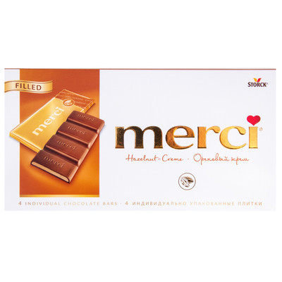 Шоколад молочный Merci с ореховым кремом, 112г