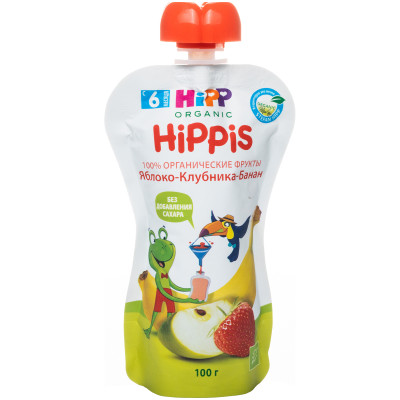 Пюре Hipp Hippis яблоко-клубника-банан с 6 месяцев, 100г