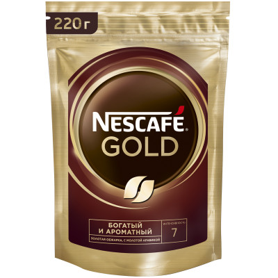 Кофе Nescafé Gold натуральный растворимый с добавлением молотого, 220г
