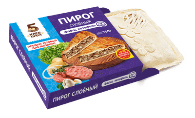 Пирог Хлебпром слоёный с домашним фаршем и картофелем замороженный, 700г
