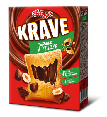 Подушечки Kellogg's Krave хрустящие c нежной шоколадно-ореховой начинкой, 220г