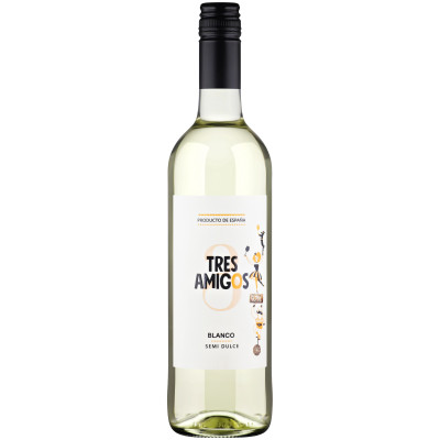 Вино Tres Amigos сортовое ординарное белое полусладкое 11%, 750мл