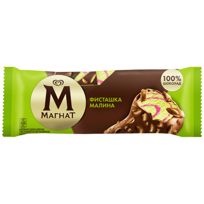 Мороженое эскимо Магнат Фисташка-Малина с фисташковой пастой и малиновым наполнителем в молочном шоколаде 8%, 70г