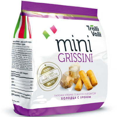 Палочки хлебные Mini Grissini cо вкусом и ароматом холодца с хреном