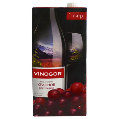 Вино Vinogor столовое красное полусладкое, 1л