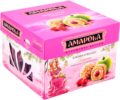 Конфеты Amapola вафельные клюква-яблоко-корица глазированные, 100г