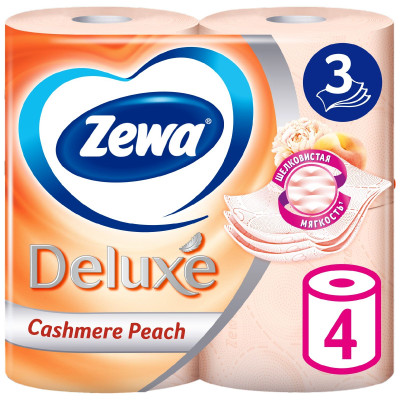 Туалетная бумага Zewa Deluxe Персик 3 слоя, 4шт