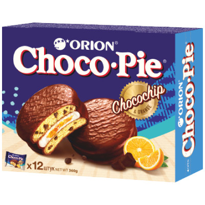 Пирожное Orion Choco Pie c апельсиновым джемом и шоколадной крошкой, 12x30г