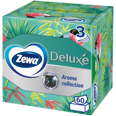 Салфетки бумажные Zewa Deluxe Aroma Collection косметические 3 слоя, 60шт