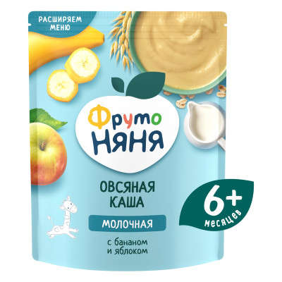 Каша ФрутоНяня овсяная с молоком яблоко-банан с 6 месяцев, 200г