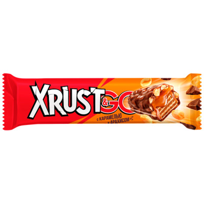 Конфета Xrust&Go вафельная с арахисом и карамелью в молочном шоколаде, 34г