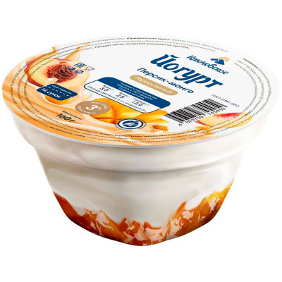 Йогурт Ключевское Персик-Манго термостатный с фруктово-ягодными компонентами 3%, 160г