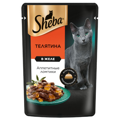 Корм Sheba Ломтики в Желе Телятина для взрослых кошек, 75г