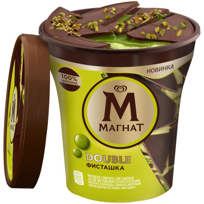 Мороженое Магнат Double Фисташка сливочное с фисташкой и кусочками молочного шоколада 10%, 300г