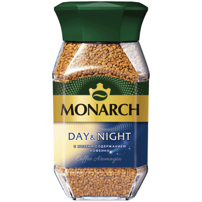 Кофе Monarch Day&Night натуральный растворимый сублимированный декофеинизированный, 95г
