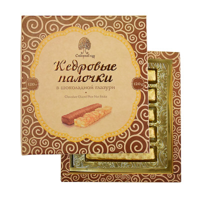 Конфеты Сибирский кедр кедровые палочки в шоколадной глазури, 120г