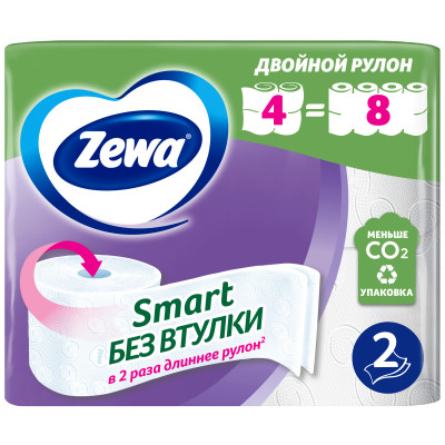 Бумага туалетная Zewa Smart 4шт туалетная 2 слоя