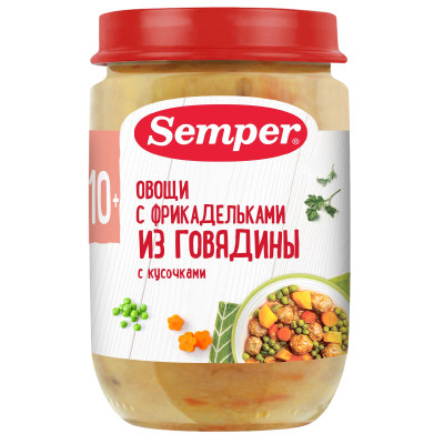 Пюре Semper Овощи с фрикадельками из говядины, 190г