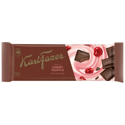 Шоколад тёмный Fazer Karl с трюфельной начинкой со вкусом вишни, 100г