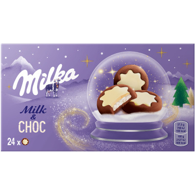 Печенье Milka Milk and choc white с молочной начинкой и какао, 150г