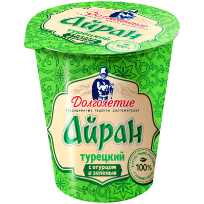 Напиток кисломолочный Долголетие Айран Турецкий с огурцом и зеленью 1.8%, 180г