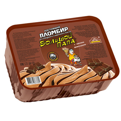 Пломбир Большой папа шоколадный с мягким шоколадом 12%, 450г
