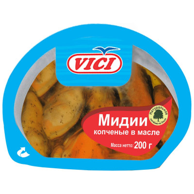 Мидии Vici варёно-копчёные маринованные в масле, 200г