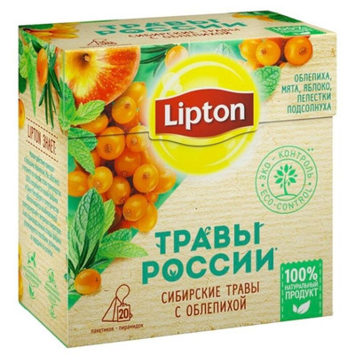 Чай Lipton Травы России травяной с облепихой в пирамидках, 20x2г