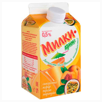 Напиток сывороточный Ярмолпрод Милки-дримс персик-маракуйя с сахаром 0.5%, 500мл