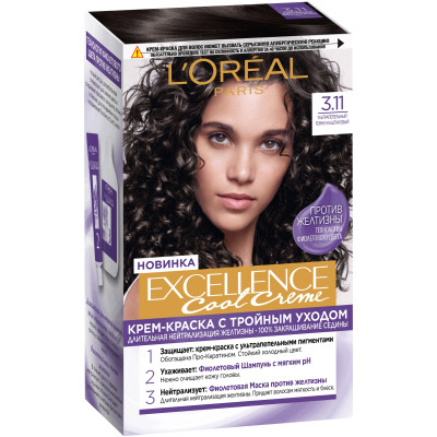 Крем-краска L'Oreal Paris для волос Excellence Cool Creme 3.11 ультрапепельный тёмно-каштановый