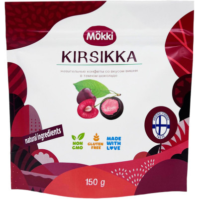 Конфеты Mokki жевательные в молочном шоколаде со вкусом вишни, 150г