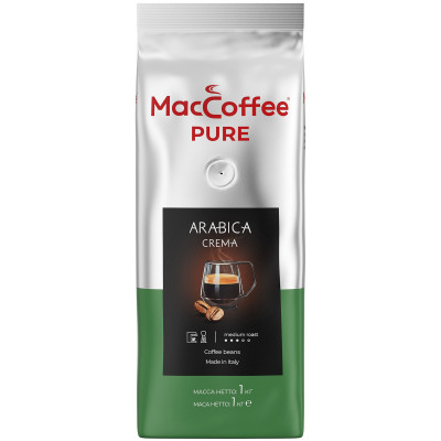 Кофе Maccoffee Pure Arabica Crema натуральный жареный зерновой, 1кг