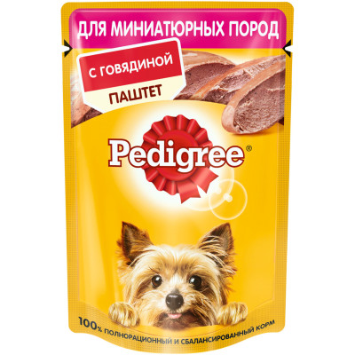 Влажный корм Pedigree для взрослых собак миниатюрных пород паштет с говядиной, 80г