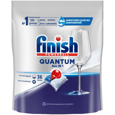 Средство Finish Powerball Quantum AIO для мытья посуды в посудомоечных машинах, 36 капсул