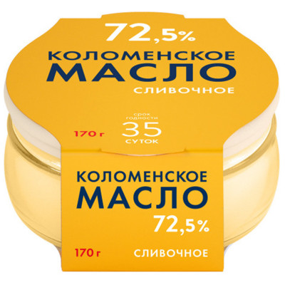 Масло сладко-сливочное Коломенское Крестьянское несолёное стеклянная банка 72.5%, 170г
