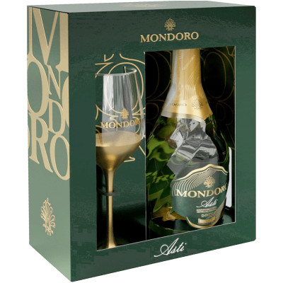 Вино игристое Mondoro Asti сладкое белое DOCG регион Пьемонт в наборе с бокалом 7.5%,750мл