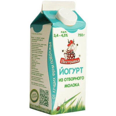 Йогурт Пестравка из цельного молока 3.4-4.5%, 750мл