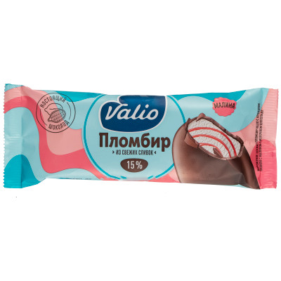 Эскимо Valio с ароматом ванили с малиной в молочном шоколаде 15%, 80г