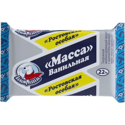 Масса творожная Белый Медведь Ростовская особая ванильная 22%, 180г